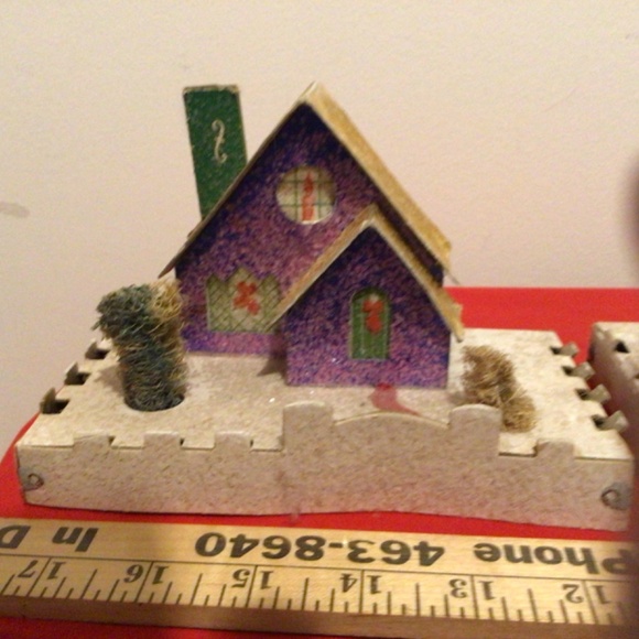 Vintage Lot 6 Putz Glitter Houses w/trees & Cellophane Windows, Japan - Picture 8 of 16